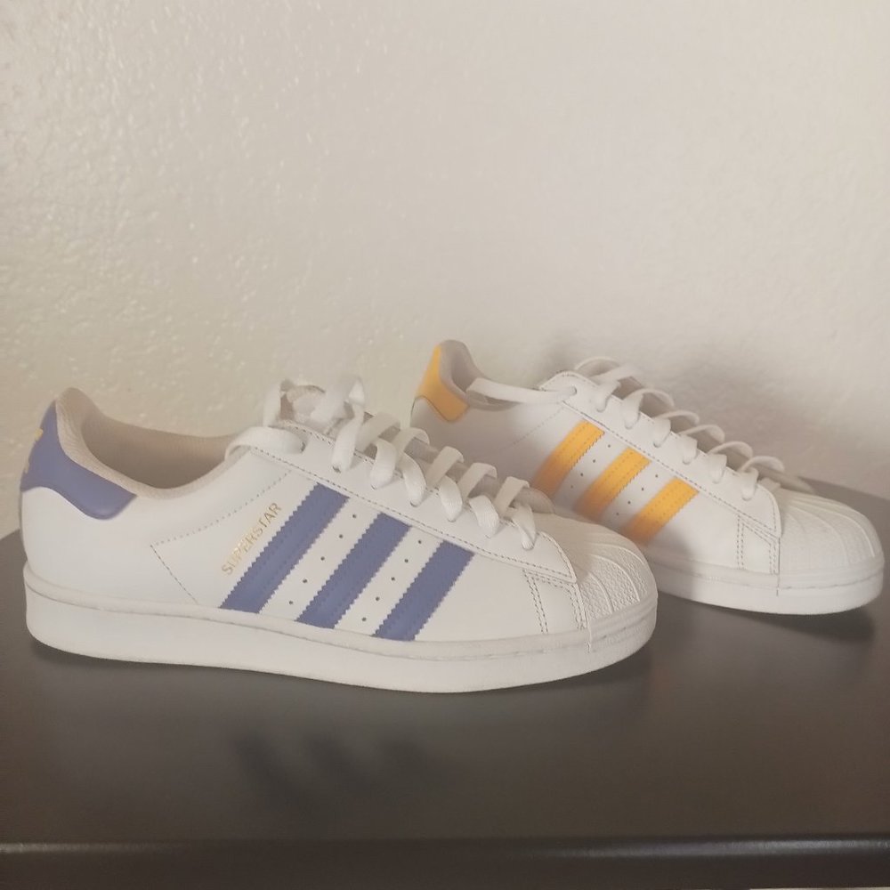 Adidas White Sneakers 1/2 and 1/2 Purple and Gold (Lakers, LSU )